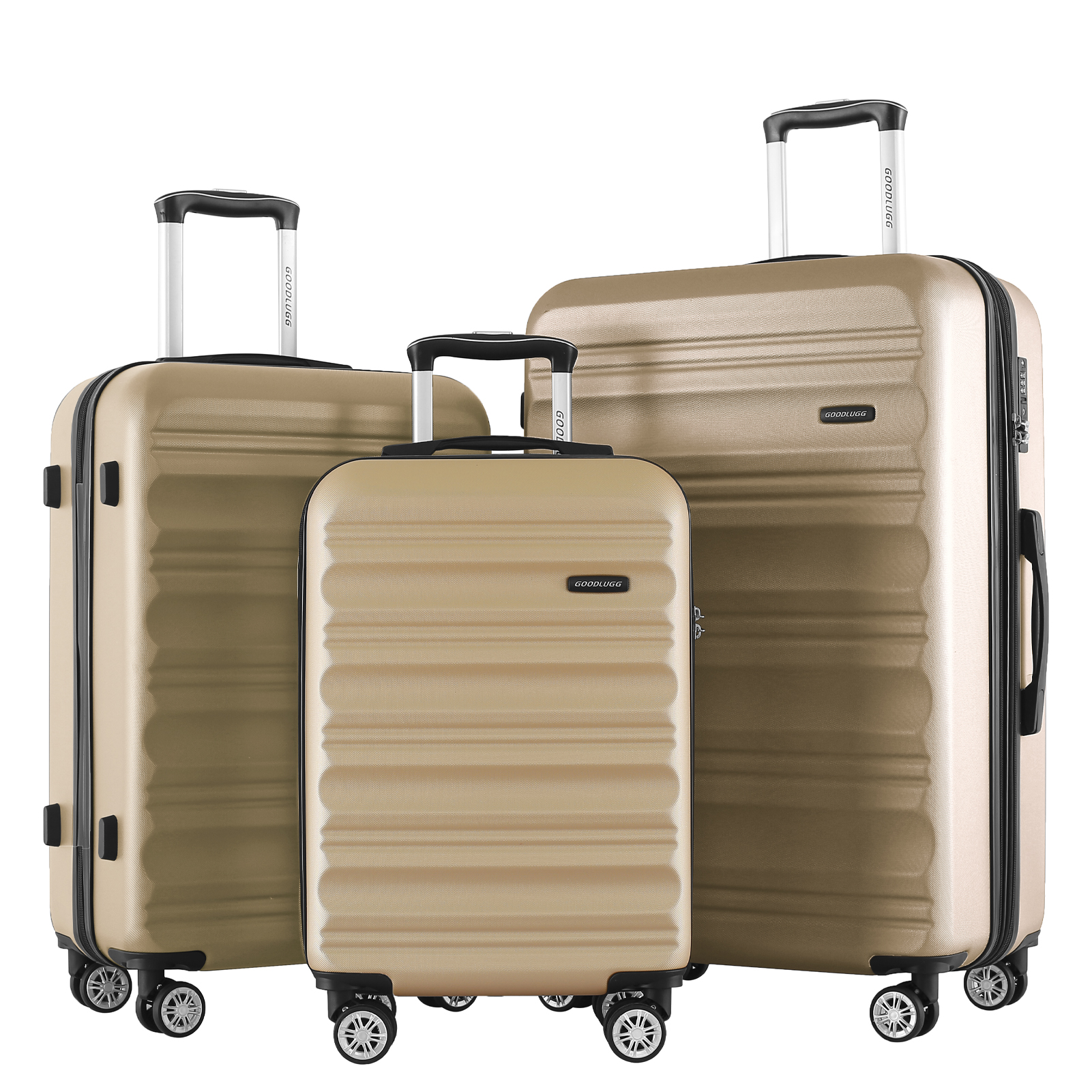 GoodLugg 3 Pieces Expandable Luggage Sets with Spinner Wheels, Hard Suitcases with TSA Lock, Champagne