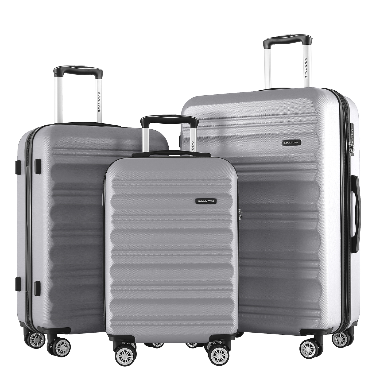 GoodLugg 3 Pieces Expandable Luggage Sets with Spinner Wheels, Hard Suitcases with TSA Lock, Silver