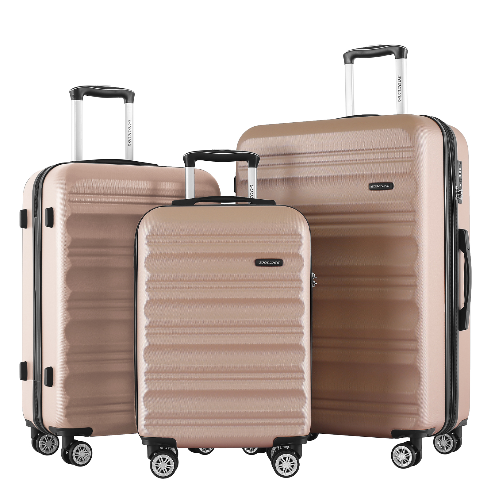 GoodLugg 3 Pieces Expandable Luggage Sets with Spinner Wheels, Hard Suitcases with TSA Lock, Rose Gold